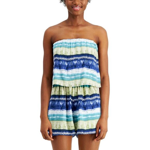 Be Bop Tops - Be Bop Womens Blue Ruched Printed One Piece Romper Juniors NWT